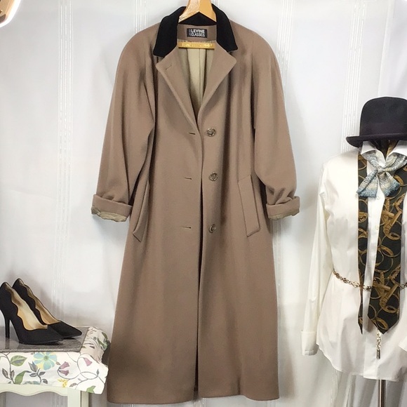 🖤 LARRY LEVINE Tan 💯% Wool Black Velvet Collar Single Breasted Dress Coat - Picture 14 of 14